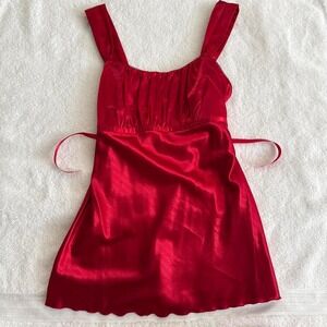 Red satiny babydoll cami with tie back